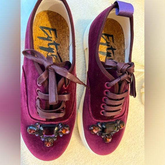 Carolina Herrera x Eytys Velvet Suede Burgundy Jeweled Platform Laced Sneakers - Picture 13 of 13